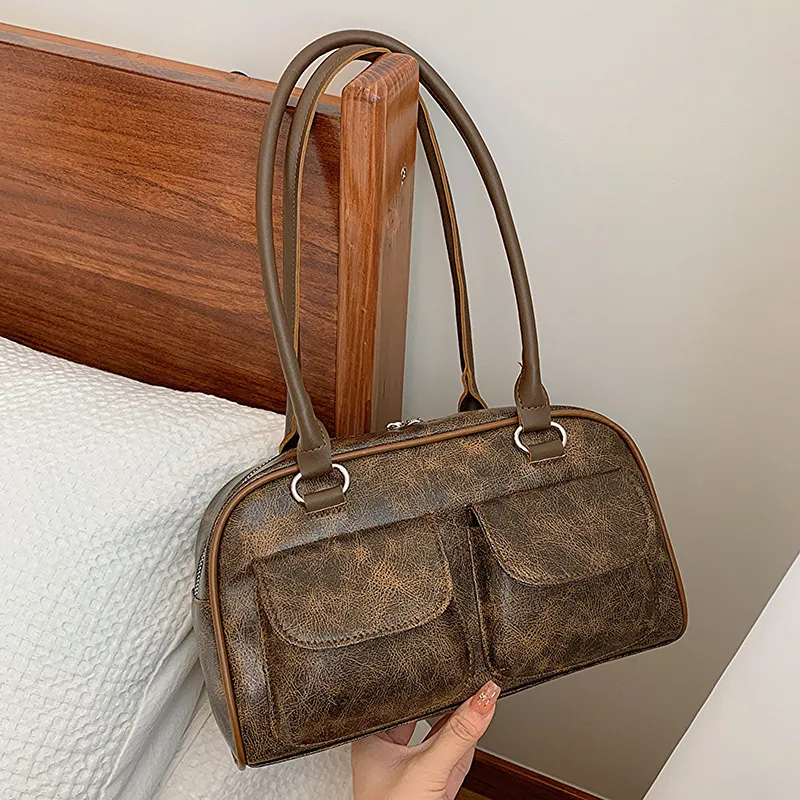 Niche Popular Retro Underarm Large Capacity Fashion Handbag Casual Cool Shoulder Bag - Brown
