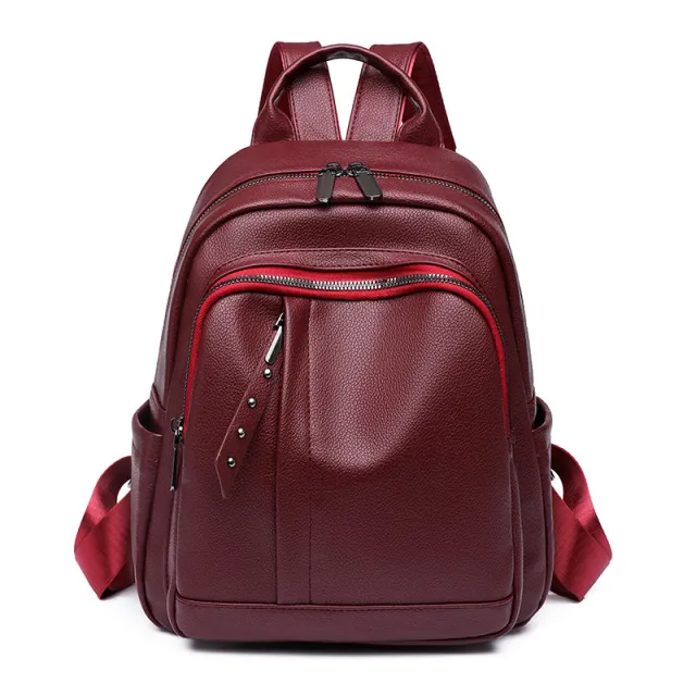 Light Luxury High grade Backpack Women's Backpack PU Soft Leather Fashion Simple Waterproof Large Capacity Travel Bag Red - Shop at LoveMi