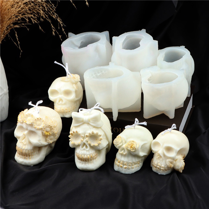 Halloween silicone skull candle mould (mouth bite rose
