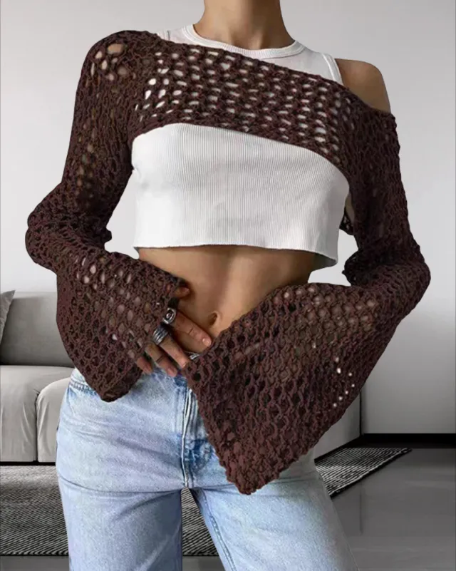 Cross Border Clothing Hand Crochet Sweater Light Brown - Shop at LoveMi
