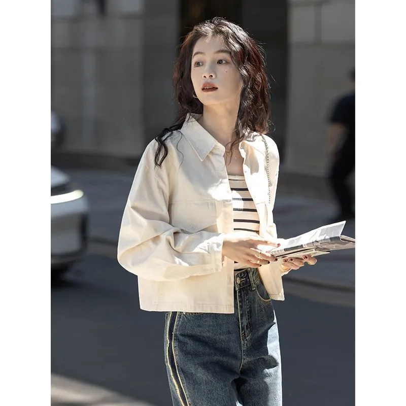 Coat Design Sense Style Top Vintage Long Sleeve Shirt - Apricot