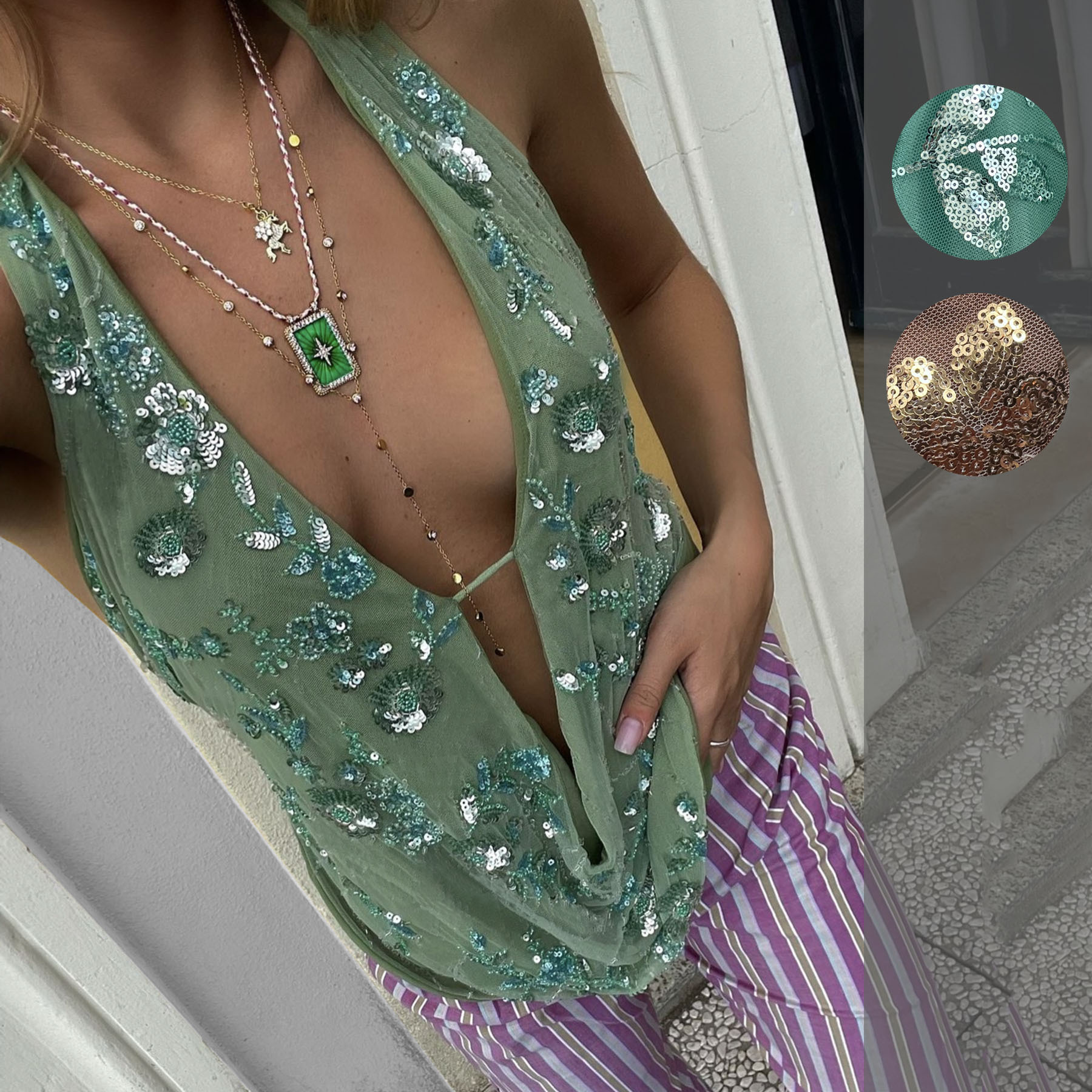 Sexy Backless Sequined V-neck Top