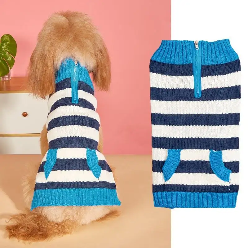 Contrast Color Horizontal Zipper Button Pocket Small And Medium-sized Dogs Sweater