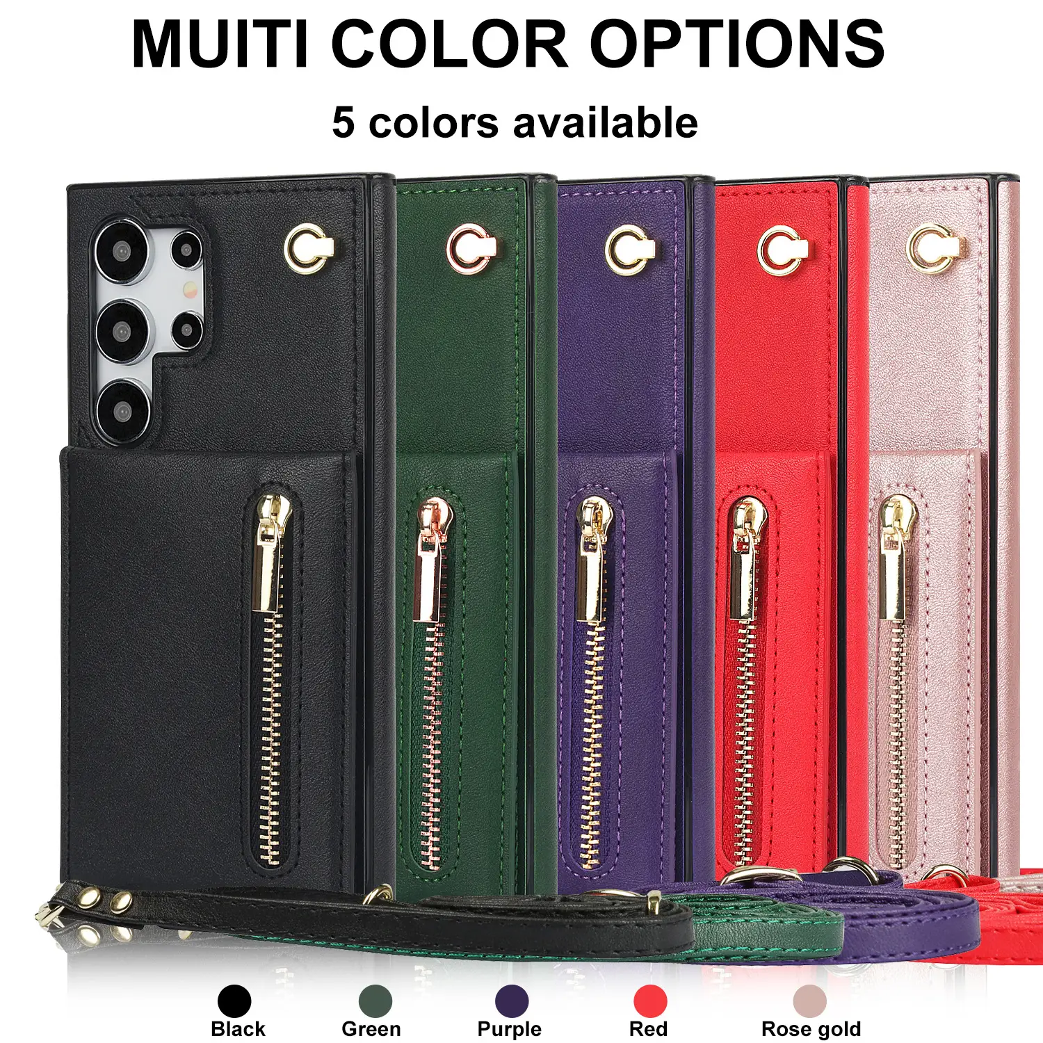 Card Crossbody Zipper Bracket Leather Phone Case