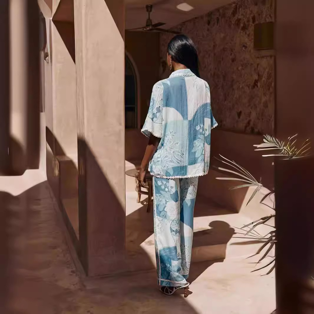 New Casual Printed Shirt Trousers Suit