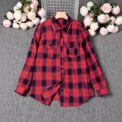 European And American Fashion Plaid Top - Red - View 1