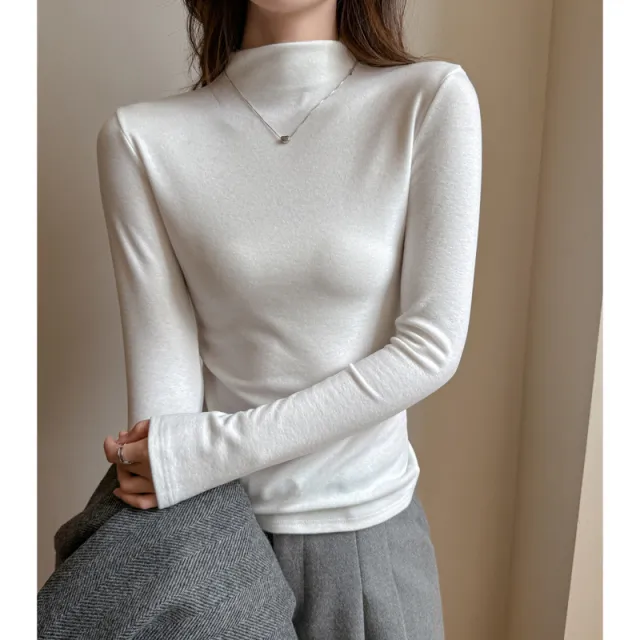 Women's Fashion Semi high Neck Long Sleeve Base Shirt White - Shop at LoveMi