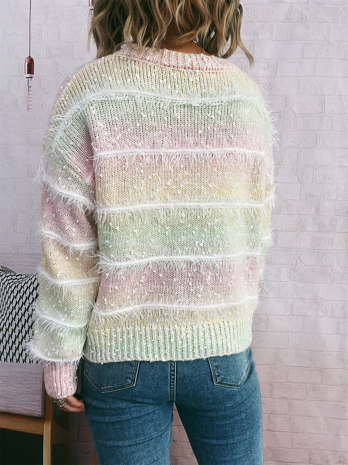 Striped Rainbow Pullover Gradient Cute Round Neck Sweater