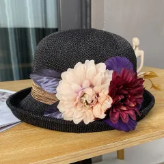 Elegant Off-the-face-hat Round Crown Women's Fashionable Knitted Breathable Bucket Hat - Black - View 1