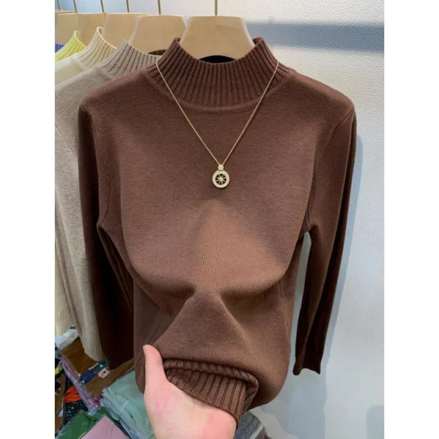 Autumn And Winter Gas Half Turtleneck Outerwear Top Dark Brown - Shop at LoveMi