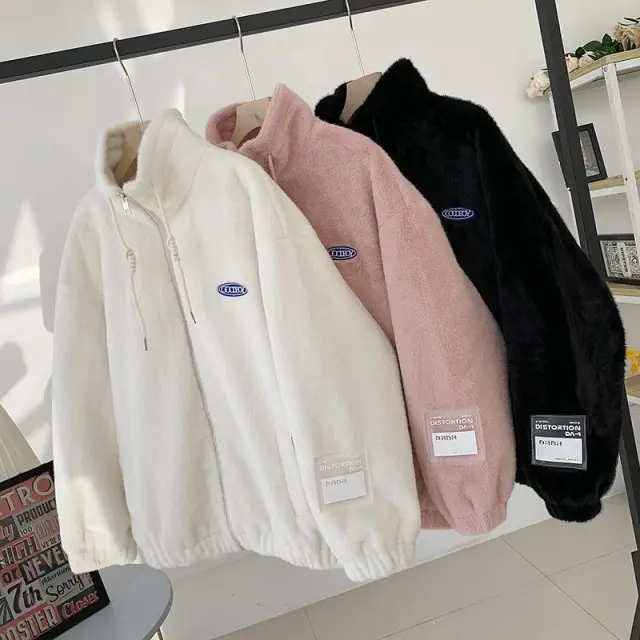 Faux Seto Fur Lamb Wool Plush Coat Female Fleece lined Thickened Student Korean Style Loose All matching Creamy White Single - Shop at LoveMi