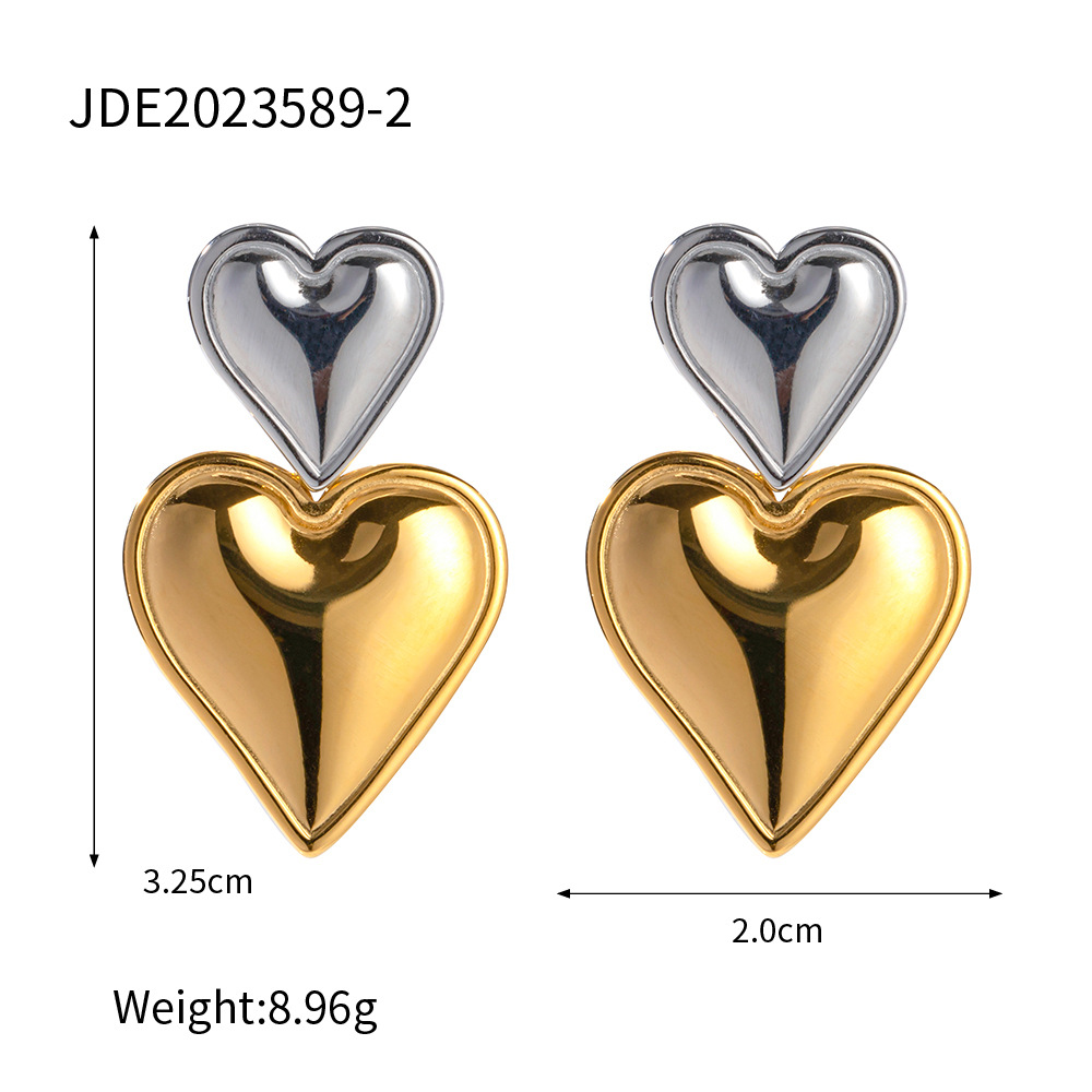 INS Style 18K Gold Stainless Steel Heart Color Matching Earrings Jewelry