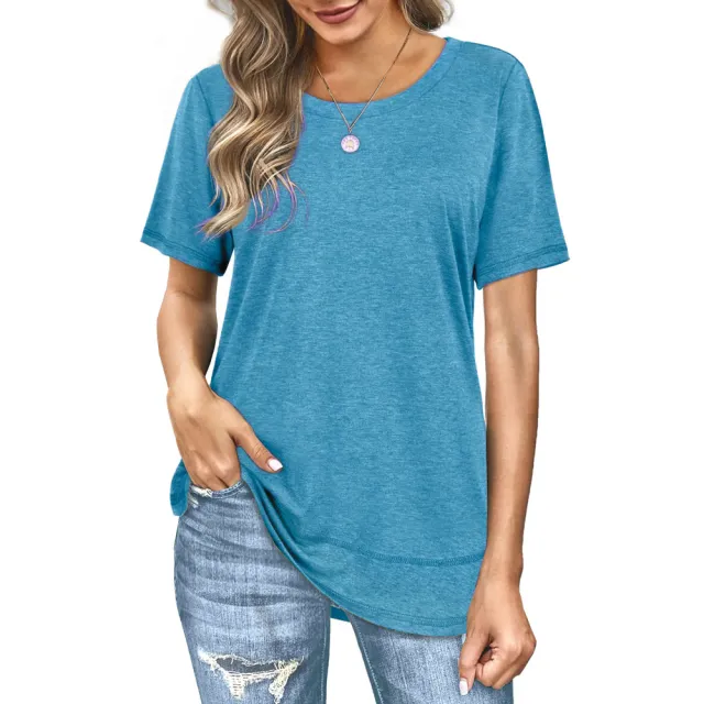 Summer Versatile Top Women's Casual Colored Cotton T shirt Blue - Shop at LoveMi