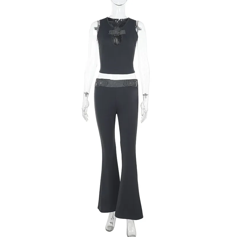 Sexy Hollow-out Sleeveless Tank Top With High Waist - Black