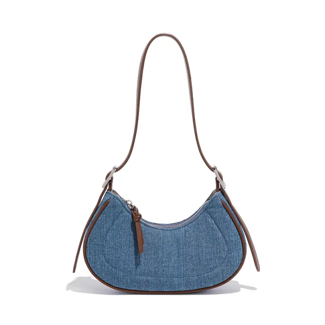 French Retro Denim Crescent Handbag Blue - Shop at LoveMi