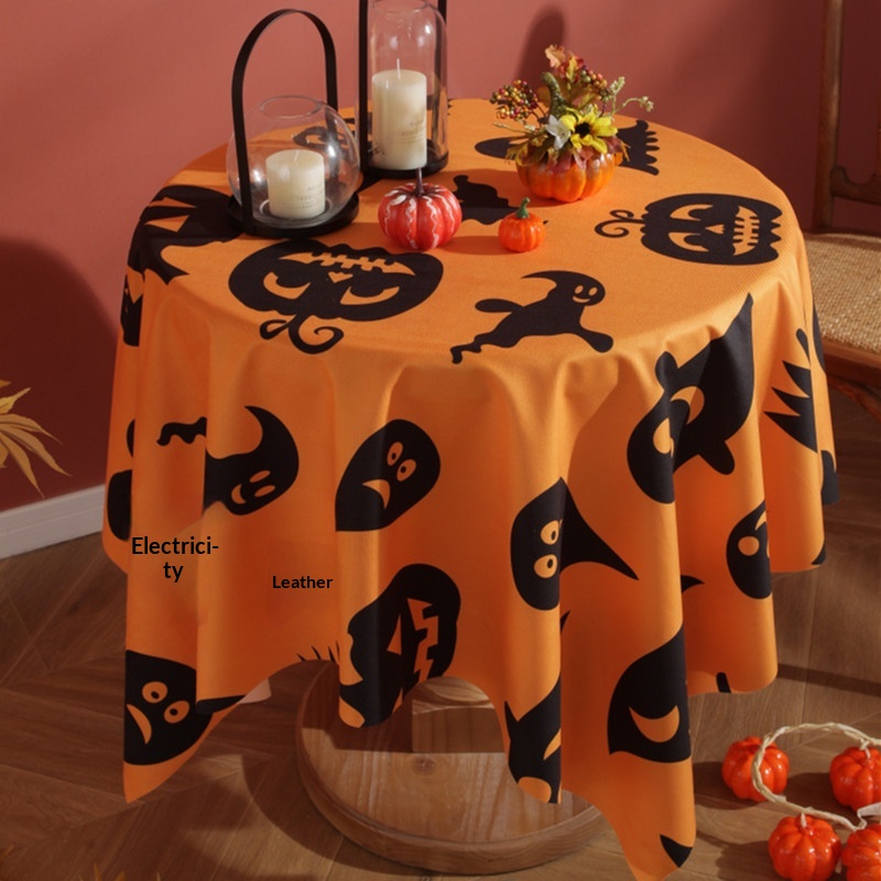Retro Tablecloth In Cotton And Linen, Orange Halloween Decorative Cloth
