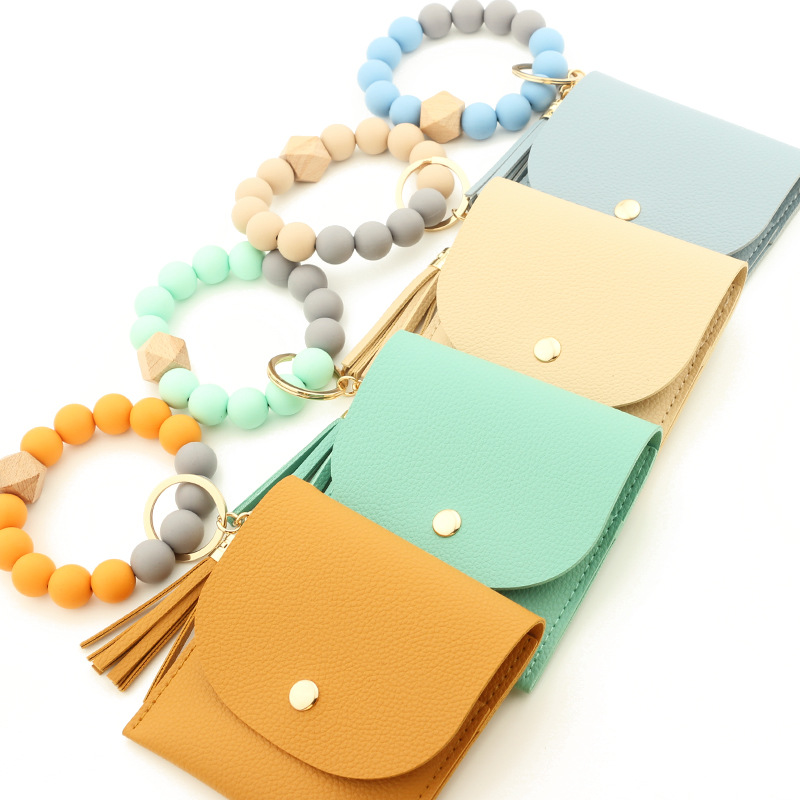 Title 8, New Silicone Bead Bracelet Card Holder PU Women...