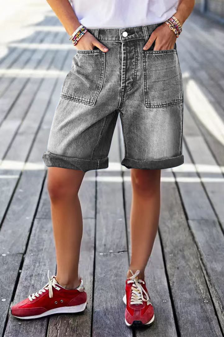 Comfort Stretch Mid-Rise Bermuda Straight-Leg Denim Shorts Comfort Stretch Mid-Rise Bermuda Straight-Leg Denim Shorts