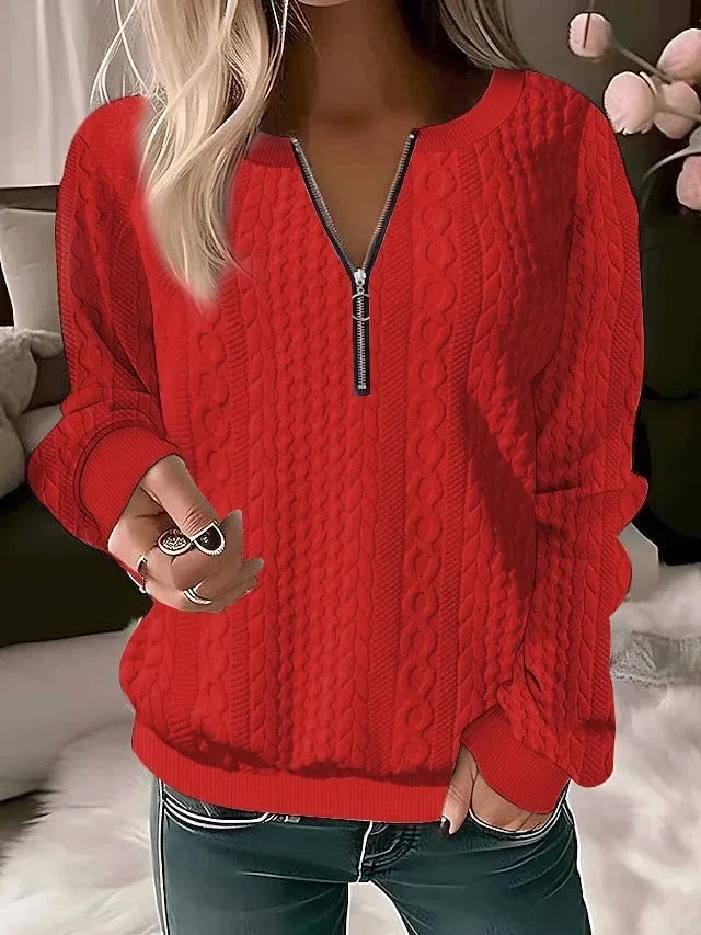 European And American Zipper Sweater Women's Coat Cardigan Red - Shop at LoveMi
