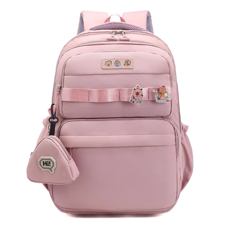 Large Capacity Leisure Simple Schoolbag Female Primary School Junior High School - Pink