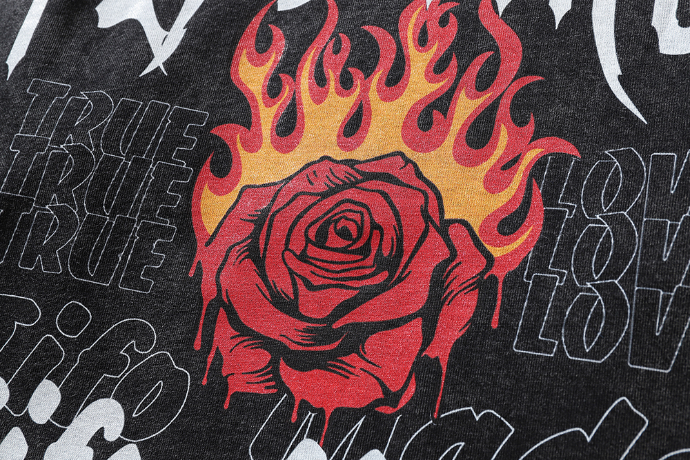 Rose Flame Printed Long Sleeve Men's Fried Street