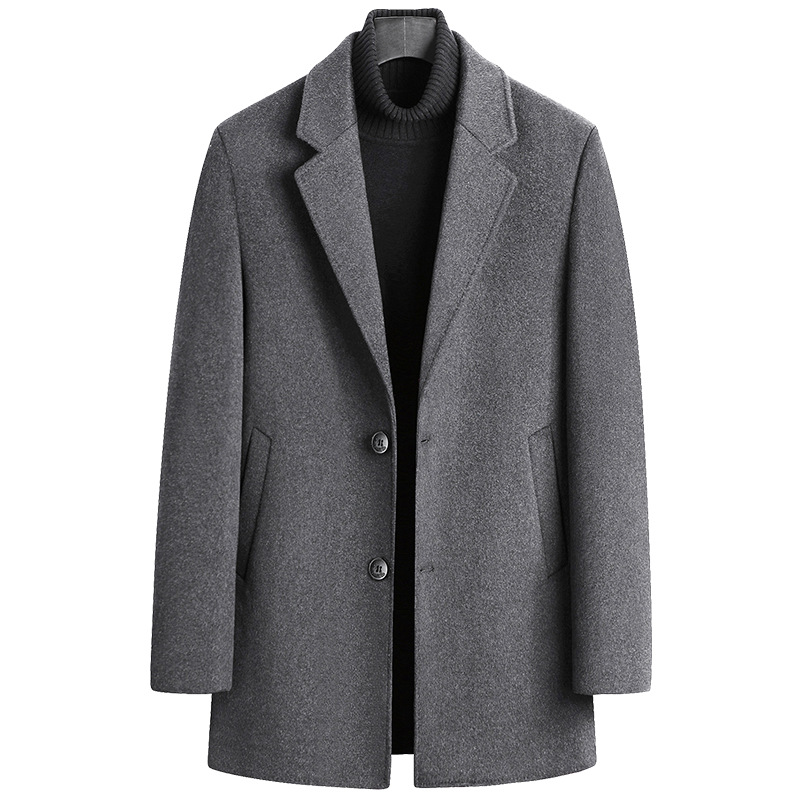 Men's Single-breasted Wool Overcoat With Cotton Lining And Extra Thickness
