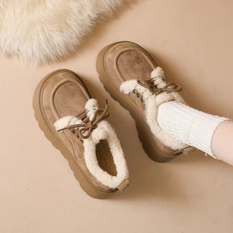 Fleece-lined, Thick Cotton Shoes With A Chunky Sole