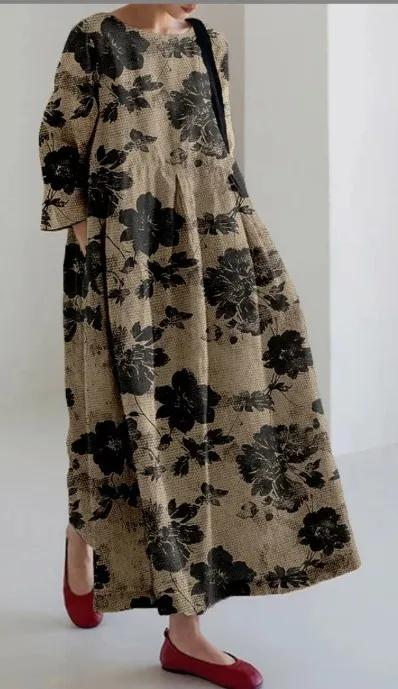 Floral Three quarter Sleeve Creative Loose Dress Style01 - Shop at LoveMi
