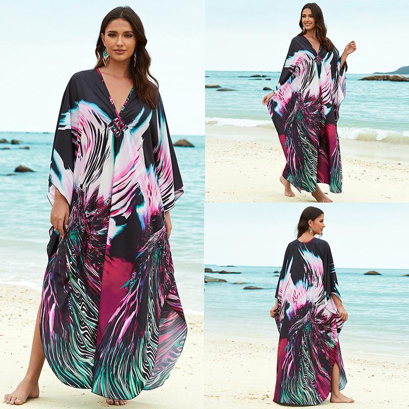 European And American Printed Chest Woven Beach Cover-up