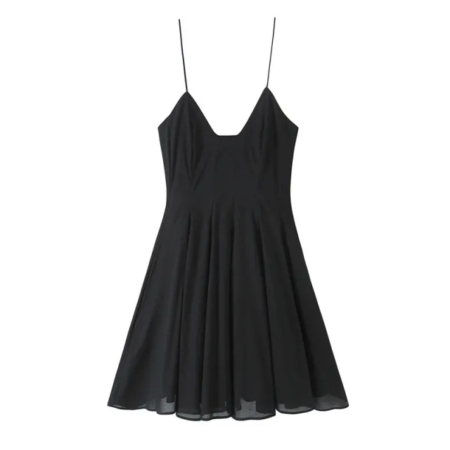 European And American Style Fashion Solid Color Poplin Short Dress Black - Shop at LoveMi