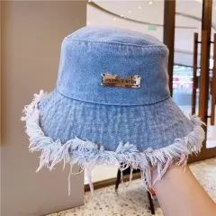 Jean Fisherman Hat Women's Spring And Summer Thin Washed Old Frayed Edge Bucket Hat Outdoor - Light Blue - View 1