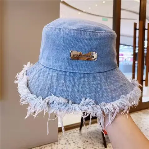 Jean Fisherman Hat Women's Spring And Summer Thin Washed Old Frayed Edge Bucket Hat Outdoor Light Blue - Shop at LoveMi