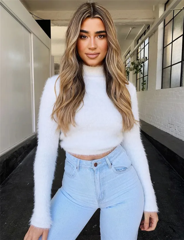 Candy Color Long Sleeve Turtleneck Sweater White - Shop at LoveMi
