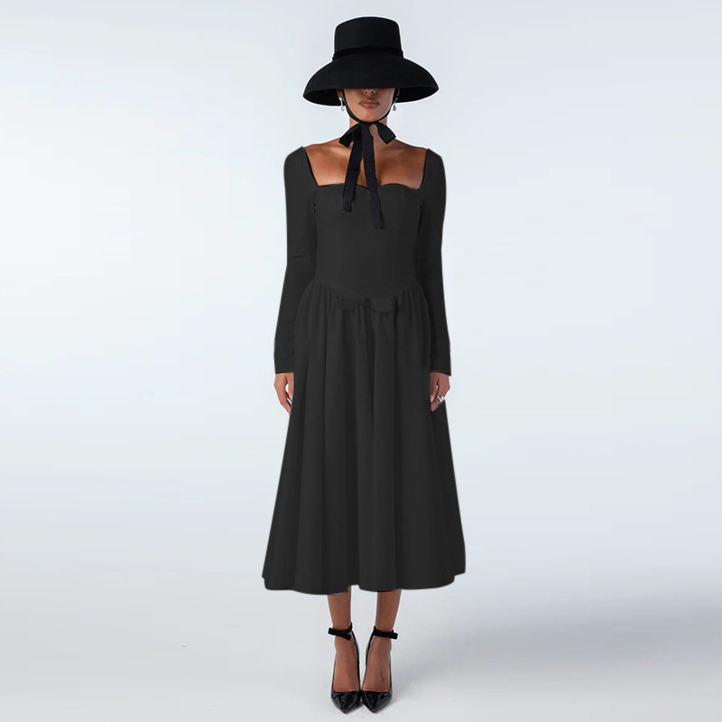 YL24423 Autumn 2024 New Fashionable Sweet Princess Long Dress French Elegant Square Neck Dress for Women