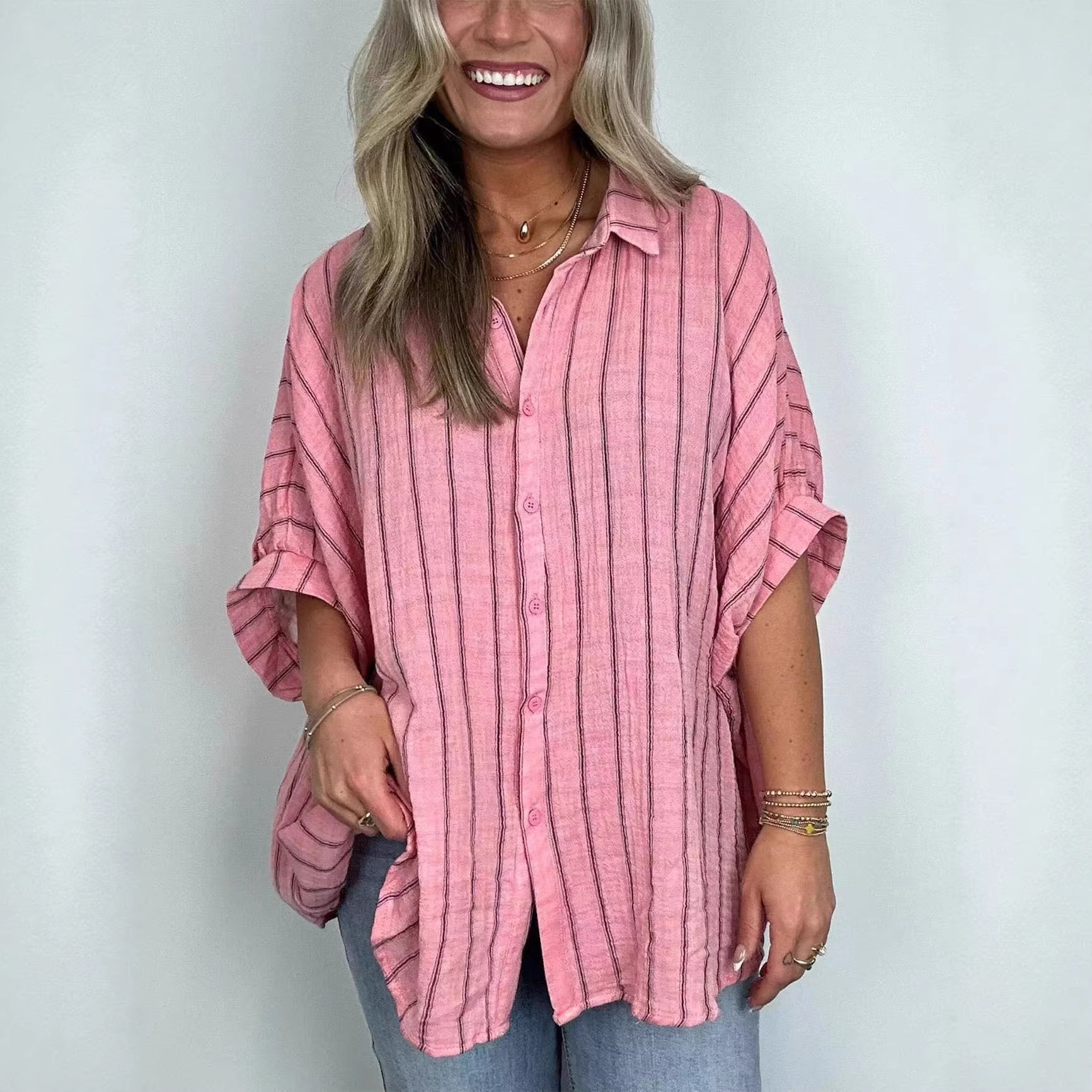 Loose-fitting Casual Striped Print Shirt