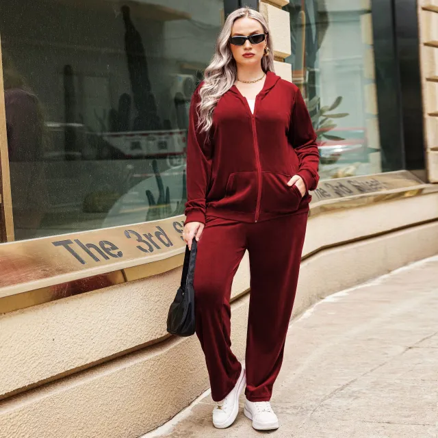 Sports Hooded Top Autumn And Winter Plus Size Women's Clothes Wine Red - Shop at LoveMi