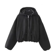 New Women's Fashion Hooded Jacket Coat - Black - View 1