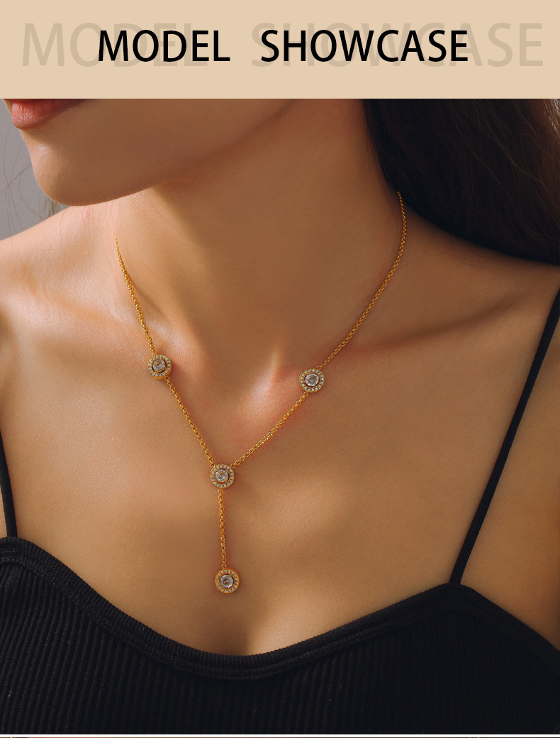 Simple And Long Tassel Studded Diamond Circular Chain Necklace