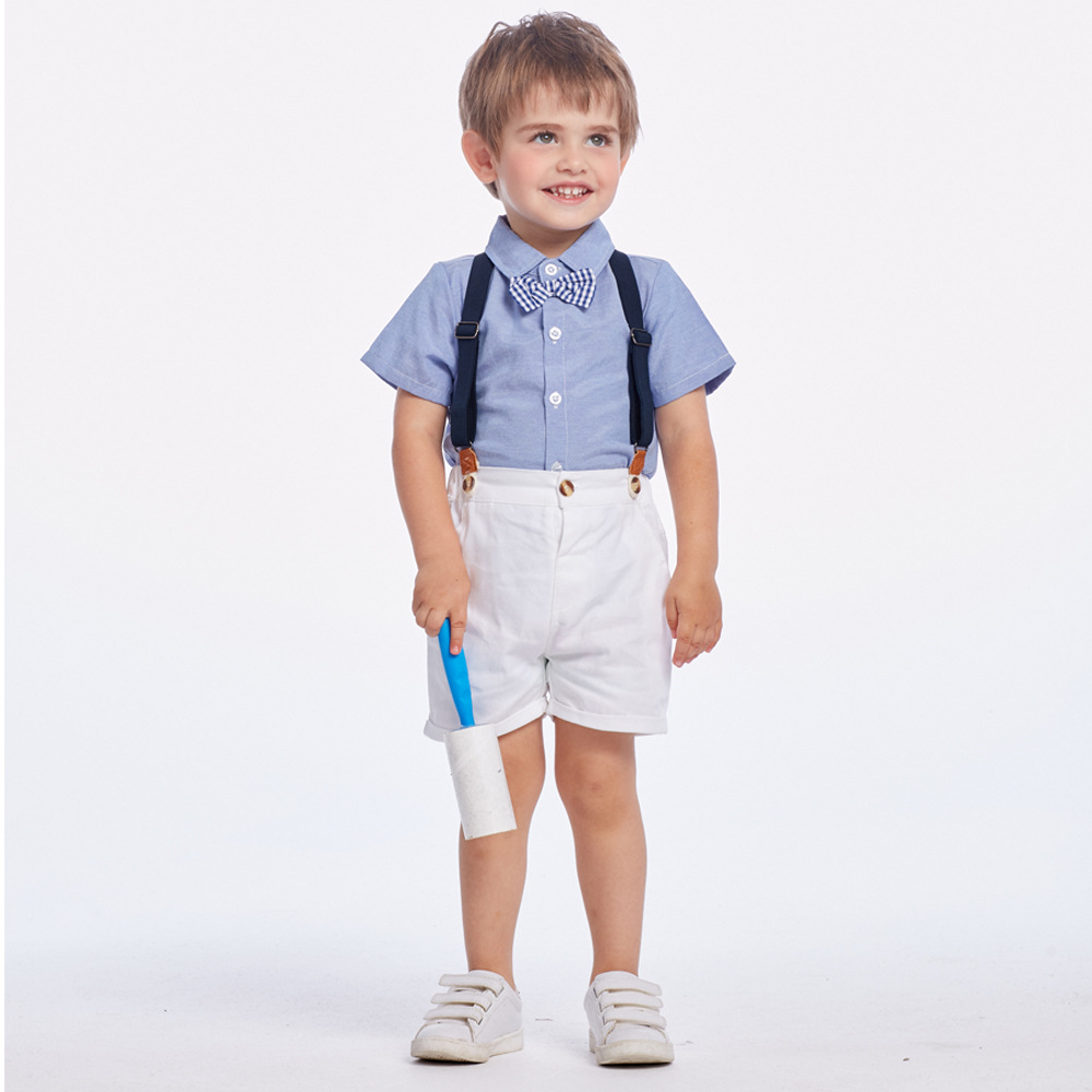 Summer Korean Style Boy's Short-sleeved Shirt Suspender Pants Suit