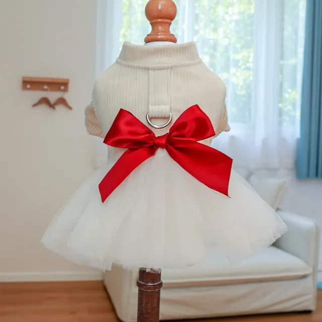 Beige Chest And Back Gauze Skirt Dog Clothes Warm Creamy White - Shop at LoveMi
