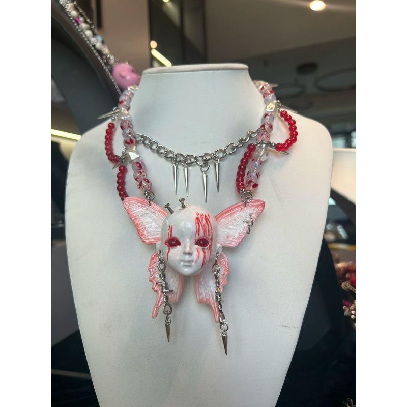 Blood Butterfly Beaded Subculture Gothic Necklace