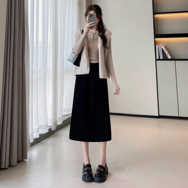 High waisted Knitted Midi Bodycon Skirt Black - Shop at LoveMi