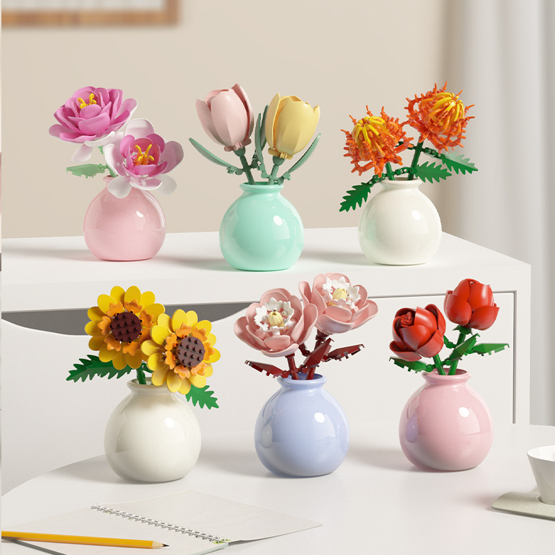 Building Block Flower Educational Assembled Toys Vase Series Ornaments - Image 1