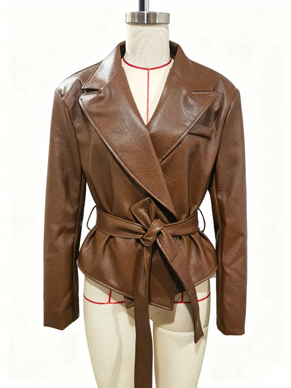 Women's Motorcycle Cool Strapped Temperament Leather Jacket Brown - Shop at LoveMi
