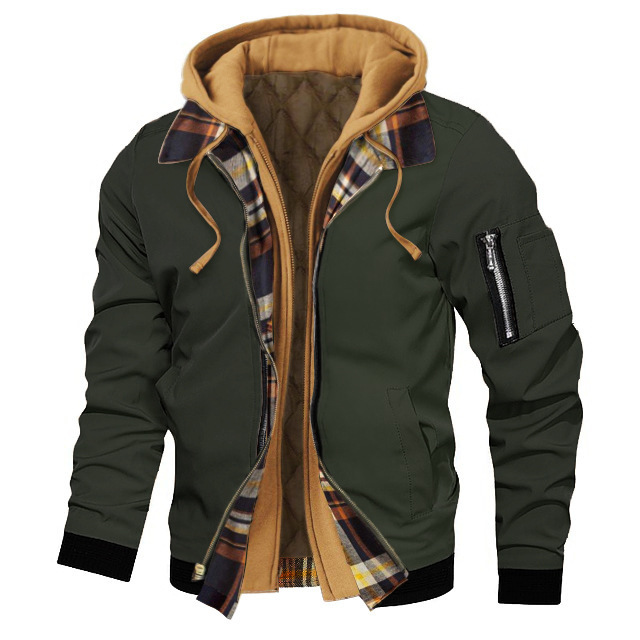 Autumn And Winter Thick Plus Size Men's Solid Color Hooded Jacket - Picture 6 of 24