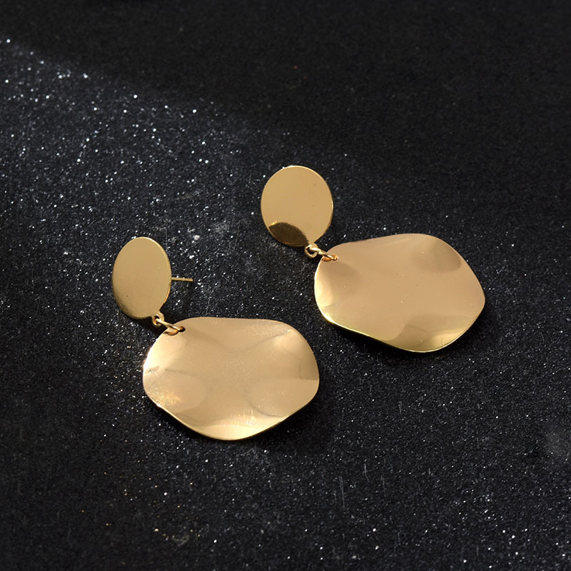 Simple Personality Retro Metal Texture Brushed Matte Size Disc-shaped Earrings
