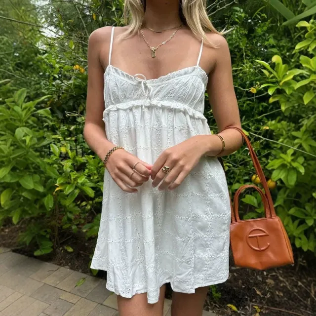 Niche Sweet Spaghetti strap Leisure Sexy Jumpsuit Slim White Dress White - Shop at LoveMi