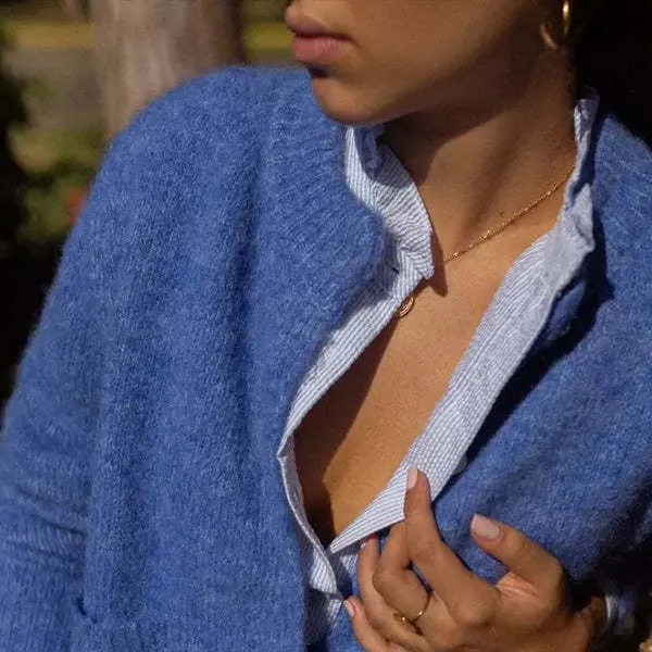 Slim fit Round Neck French Loose Thick Cardigan Coat For Women Blue - Shop at LoveMi