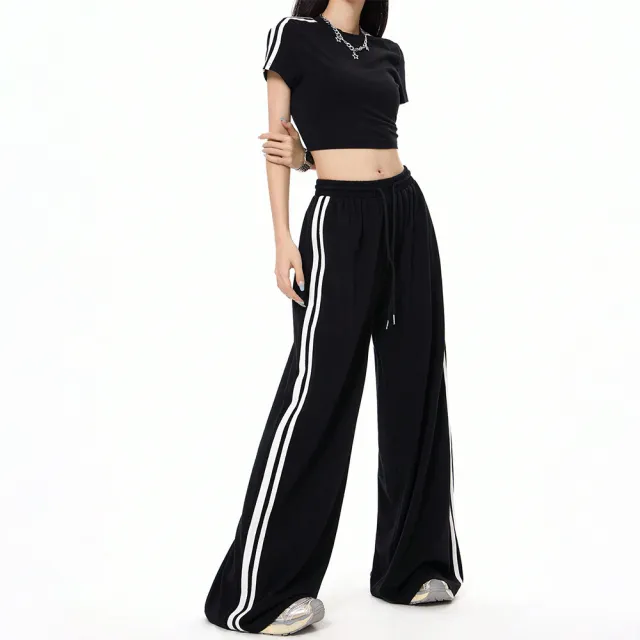 Sports Style Wide leg Casual Pants Loose Draggle tail Trousers Black - Shop at LoveMi