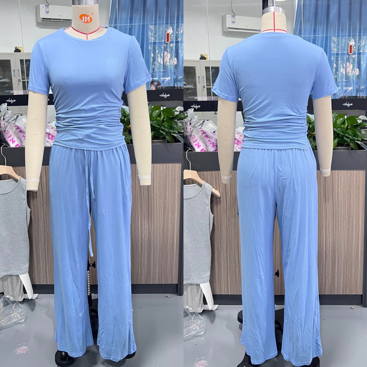 Womens Solid-color Top And Pants Set
